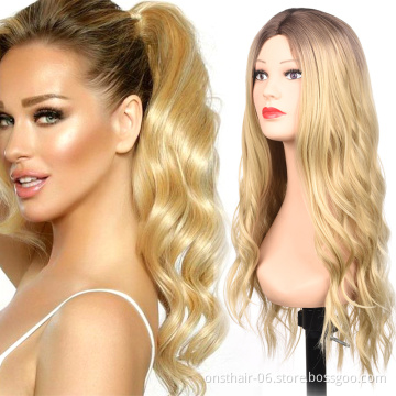 613 Loose Water Wave Wig Ombre Blonde Long Wavy Heat Resistant Synthetic Hair Weave Wigs For Women Use and Cosplay